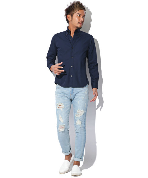 LUXSTYLE（ラグスタイル）の「極-きわみ- 日本製ブロードデュエボタンダウン長袖シャツ（シャツ/ブラウス・メンズ・ホワイト/ブラック/ネイビー/サックスブルー・M/L/XL）」の8枚目の写真