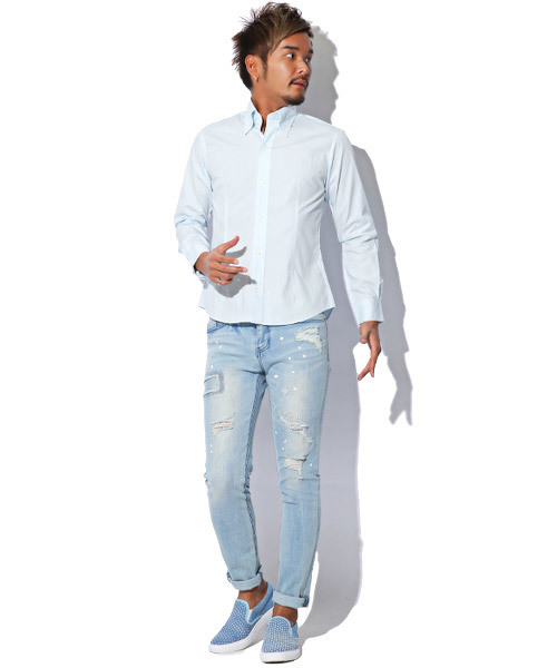LUXSTYLE（ラグスタイル）の「極-きわみ- 日本製ブロードデュエボタンダウン長袖シャツ（シャツ/ブラウス・メンズ・ホワイト/ブラック/ネイビー/サックスブルー・M/L/XL）」の19枚目の写真
