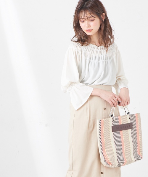natural couture(ナチュラルクチュール)の「ライトテレコシャーリングブラウス(シャツ/ブラウス・レディース・ベージュ/オフホワイト/ピンク/ミント・FREE)」の14枚目の写真