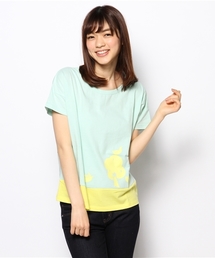 木と鳥とネコプリントちび袖Tシャツ