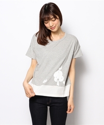 木と鳥とネコプリントちび袖Tシャツ