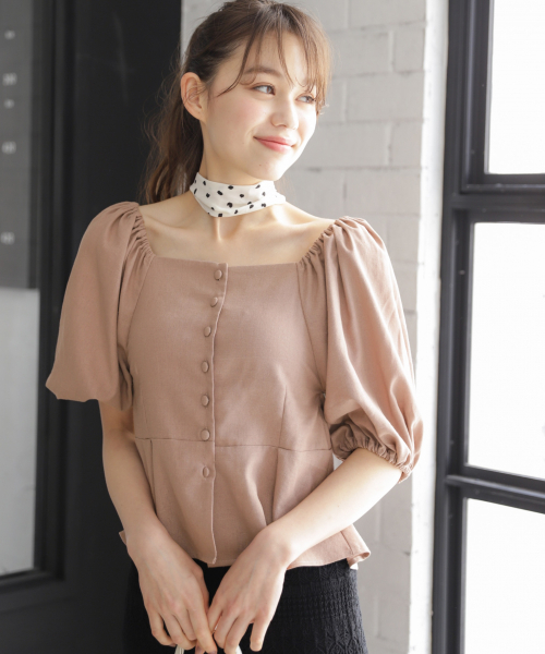 Heather（ヘザー）の「スカーフツキアサコンブラウス　848428（Tシャツ/カットソー・レディース・ホワイト/ブラック/ベージュ/ピンク・FREE）」の4枚目の写真