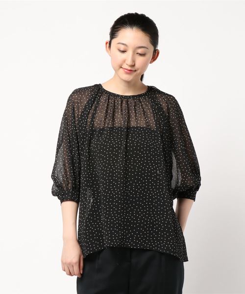 AMERICAN HOLIC（アメリカンホリック）の「ラグランギャザー7分袖ブラウス＊（シャツ/ブラウス・レディース・カーキ/モカ/ドット・FREE）」の3枚目の写真