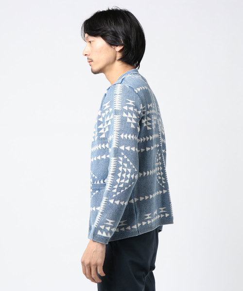 おしゃれスタ(オシャレスタ)の「インディゴジャカードカーディガン(MR)(カーディガン/ボレロ・メンズ・ネイビー/ブルー・2/3)」の8枚目の写真