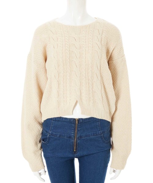 fifth（フィフス）の「ケーブルラインニットプル―バー（ニット/セーター・レディース・ブラック/ベージュ・MEDIUM）」の4枚目の写真