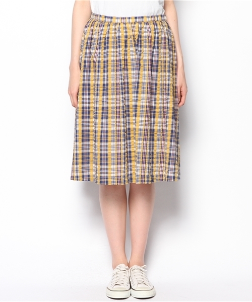 Ne-net（ネネット）の「マドラスサッカー（スカート・レディース・ライトグリーン/ブルー/オレンジ・02）」の3枚目の写真