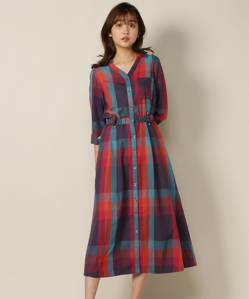 オリジナルレトロチェックシャツワンピース ワンピース Redyazel レディアゼル のファッション