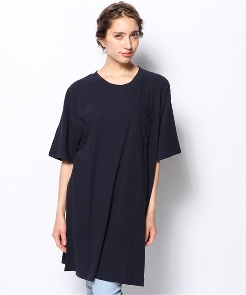 CIAOPANIC（チャオパニック）の「【Ciaopanic】32/-弱強撚天竺ビッグポケTee（ワンピース・レディース・グレー/ネイビー/ブルー/ホワイト・FREE）」の3枚目の写真