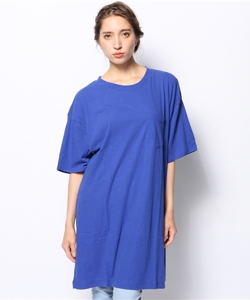 CIAOPANIC（チャオパニック）の「【Ciaopanic】32/-弱強撚天竺ビッグポケTee（ワンピース・レディース・グレー/ネイビー/ブルー/ホワイト・FREE）」の4枚目の写真