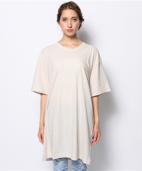 CIAOPANIC（チャオパニック）の「【Ciaopanic】32/-弱強撚天竺ビッグポケTee（ワンピース・レディース・グレー/ネイビー/ブルー/ホワイト・FREE）」の8枚目の写真