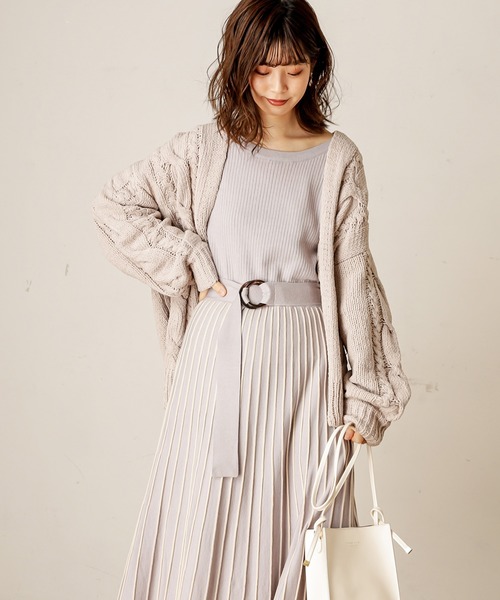 natural couture（ナチュラルクチュール）の「マットモールケーブルミドルカーディガン（カーディガン/ボレロ・レディース・アイボリー/ライトベージュ/モカ・FREE）」の3枚目の写真