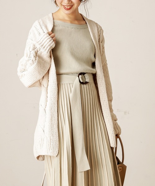 natural couture（ナチュラルクチュール）の「マットモールケーブルミドルカーディガン（カーディガン/ボレロ・レディース・アイボリー/ライトベージュ/モカ・FREE）」の4枚目の写真