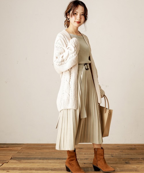 natural couture（ナチュラルクチュール）の「マットモールケーブルミドルカーディガン（カーディガン/ボレロ・レディース・アイボリー/ライトベージュ/モカ・FREE）」の7枚目の写真