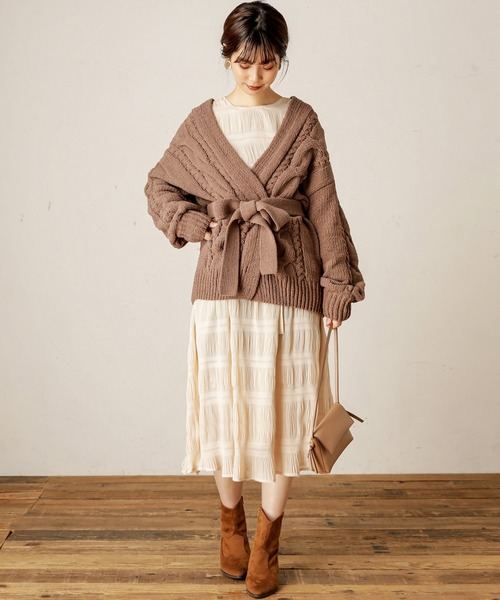 natural couture（ナチュラルクチュール）の「マットモールケーブルミドルカーディガン（カーディガン/ボレロ・レディース・アイボリー/ライトベージュ/モカ・FREE）」の10枚目の写真