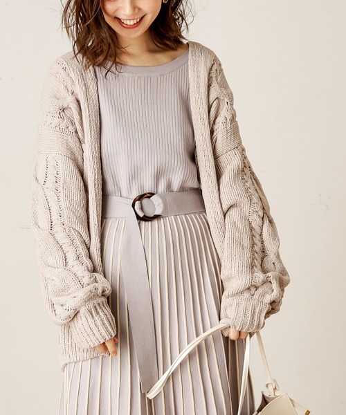 natural couture（ナチュラルクチュール）の「マットモールケーブルミドルカーディガン（カーディガン/ボレロ・レディース・アイボリー/ライトベージュ/モカ・FREE）」の8枚目の写真