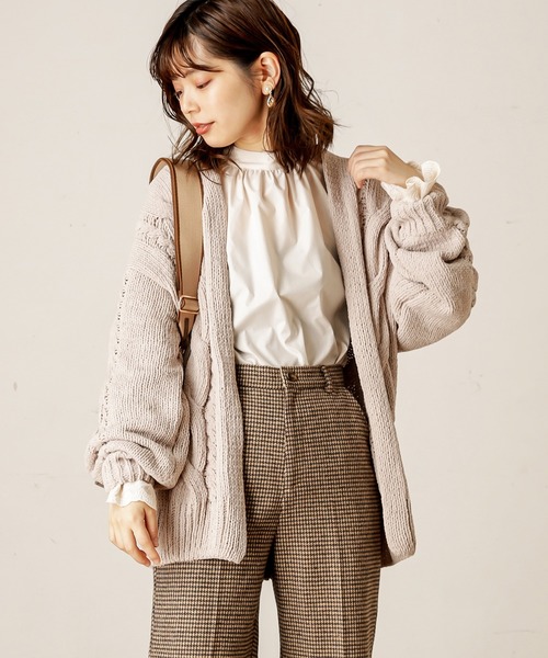 natural couture（ナチュラルクチュール）の「マットモールケーブルミドルカーディガン（カーディガン/ボレロ・レディース・アイボリー/ライトベージュ/モカ・FREE）」の5枚目の写真