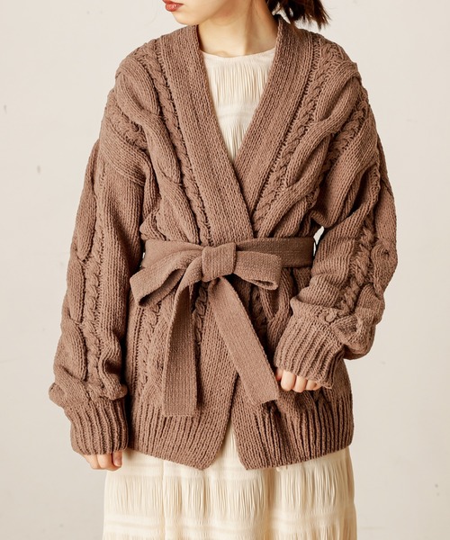 natural couture（ナチュラルクチュール）の「マットモールケーブルミドルカーディガン（カーディガン/ボレロ・レディース・アイボリー/ライトベージュ/モカ・FREE）」の11枚目の写真