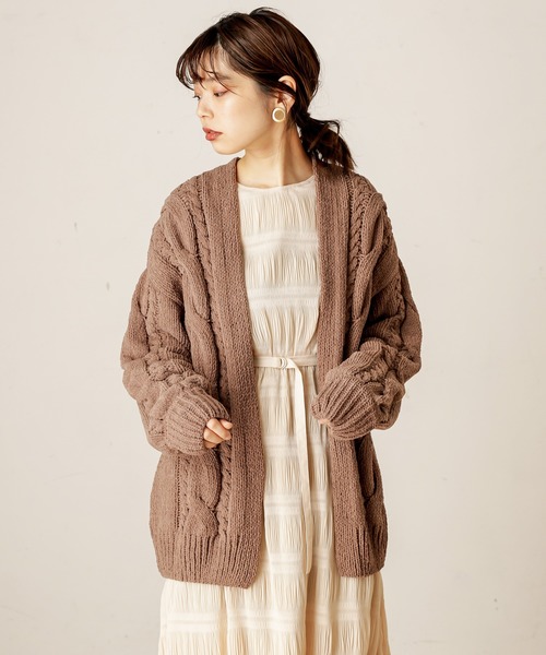 natural couture（ナチュラルクチュール）の「マットモールケーブルミドルカーディガン（カーディガン/ボレロ・レディース・アイボリー/ライトベージュ/モカ・FREE）」の6枚目の写真