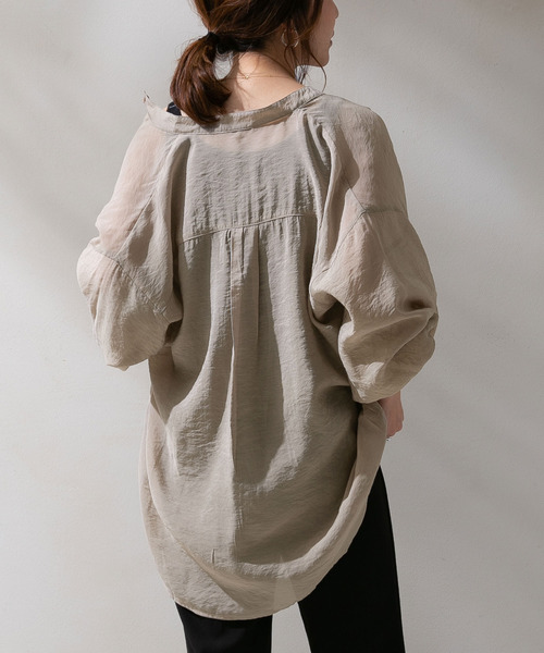 rectangle（レクタングル）の「バンドカラーシアーシャツ（シャツ/ブラウス・レディース・オフホワイト/サンドベージュ/ベージュ/グリーン/ブラック・FREE）」の11枚目の写真