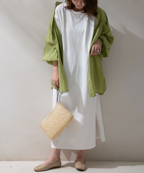 rectangle（レクタングル）の「バンドカラーシアーシャツ（シャツ/ブラウス・レディース・オフホワイト/サンドベージュ/ベージュ/グリーン/ブラック・FREE）」の12枚目の写真