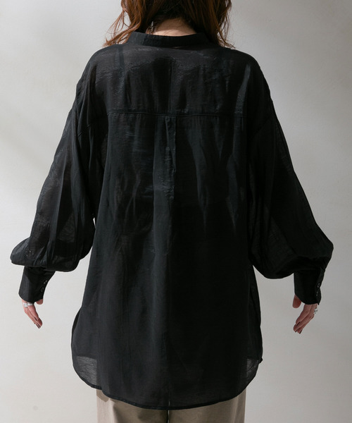 rectangle（レクタングル）の「バンドカラーシアーシャツ（シャツ/ブラウス・レディース・オフホワイト/サンドベージュ/ベージュ/グリーン/ブラック・FREE）」の16枚目の写真