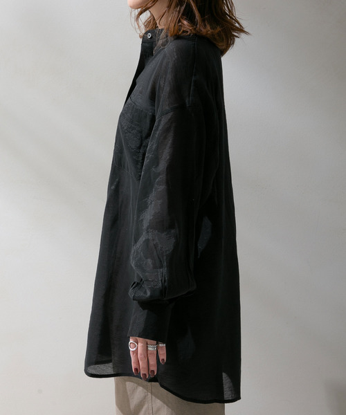 rectangle（レクタングル）の「バンドカラーシアーシャツ（シャツ/ブラウス・レディース・オフホワイト/サンドベージュ/ベージュ/グリーン/ブラック・FREE）」の17枚目の写真