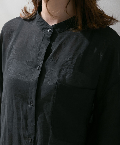 rectangle（レクタングル）の「バンドカラーシアーシャツ（シャツ/ブラウス・レディース・オフホワイト/サンドベージュ/ベージュ/グリーン/ブラック・FREE）」の18枚目の写真