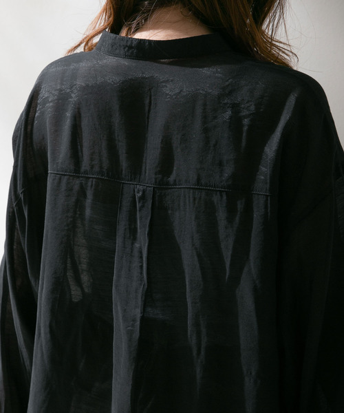 rectangle（レクタングル）の「バンドカラーシアーシャツ（シャツ/ブラウス・レディース・オフホワイト/サンドベージュ/ベージュ/グリーン/ブラック・FREE）」の19枚目の写真