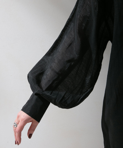 rectangle（レクタングル）の「バンドカラーシアーシャツ（シャツ/ブラウス・レディース・オフホワイト/サンドベージュ/ベージュ/グリーン/ブラック・FREE）」の20枚目の写真