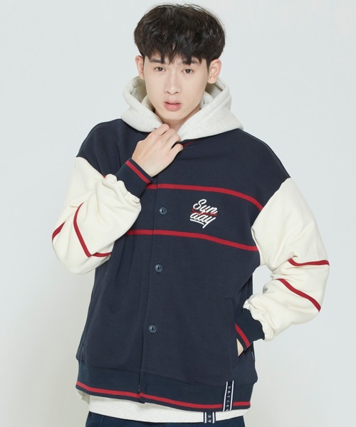 ROMANTIC CROWN(ロマンティッククラウン)の「【ROMANTIC CROWN】SUNDAY SYNDROME BASEBALL CARDIGAN / サンデイ シンドローム ベースボール カーディガン(カーディガン/ボレロ・メンズ・ネイビー/オートミール・SMALL/MEDIUM/LARGE)」の2枚目の写真