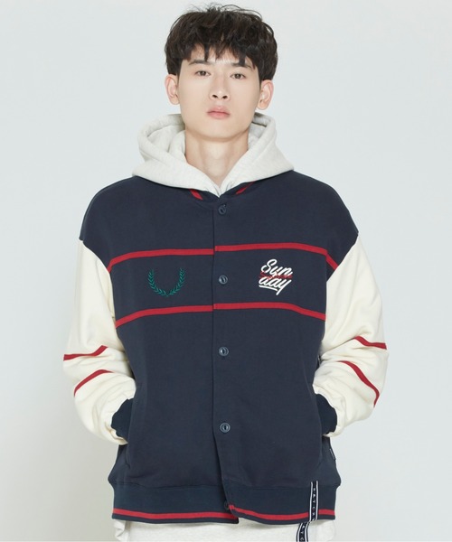 ROMANTIC CROWN(ロマンティッククラウン)の「【ROMANTIC CROWN】SUNDAY SYNDROME BASEBALL CARDIGAN / サンデイ シンドローム ベースボール カーディガン(カーディガン/ボレロ・メンズ・ネイビー/オートミール・SMALL/MEDIUM/LARGE)」の3枚目の写真