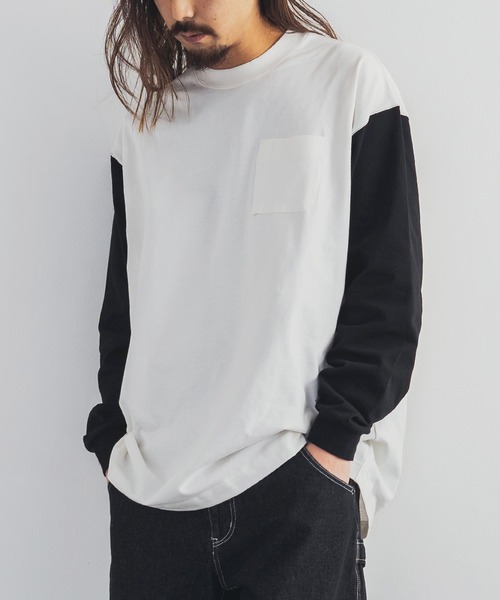 Audience(オーディエンス)の「日本製 ポケット付き長袖AラインロングTシャツカットソー MVS天竺 AUD6237(Tシャツ/カットソー・メンズ・ネイビー/ブラック/チャコール/キャメル/オフホワイト/オリーブ/杢グレー/ホワイト×ブラック/ホワイト×ネイビー/キナリ/スモークピンク/ブルーグレー/ミント/チョコ/シルバーグレー・M/L)」の4枚目の写真