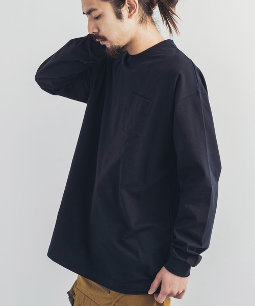 Audience(オーディエンス)の「日本製 ポケット付き長袖AラインロングTシャツカットソー MVS天竺 AUD6237(Tシャツ/カットソー・メンズ・ネイビー/ブラック/チャコール/キャメル/オフホワイト/オリーブ/杢グレー/ホワイト×ブラック/ホワイト×ネイビー/キナリ/スモークピンク/ブルーグレー/ミント/チョコ/シルバーグレー・M/L)」の14枚目の写真