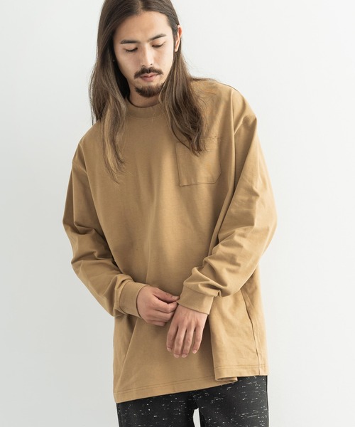 Audience(オーディエンス)の「日本製 ポケット付き長袖AラインロングTシャツカットソー MVS天竺 AUD6237(Tシャツ/カットソー・メンズ・ネイビー/ブラック/チャコール/キャメル/オフホワイト/オリーブ/杢グレー/ホワイト×ブラック/ホワイト×ネイビー/キナリ/スモークピンク/ブルーグレー/ミント/チョコ/シルバーグレー・M/L)」の2枚目の写真