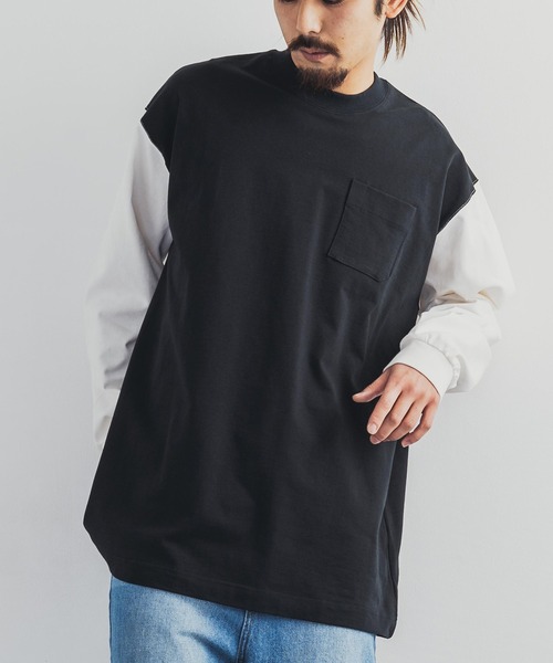 Audience(オーディエンス)の「日本製 ポケット付き長袖AラインロングTシャツカットソー MVS天竺 AUD6237(Tシャツ/カットソー・メンズ・ネイビー/ブラック/チャコール/キャメル/オフホワイト/オリーブ/杢グレー/ホワイト×ブラック/ホワイト×ネイビー/キナリ/スモークピンク/ブルーグレー/ミント/チョコ/シルバーグレー・M/L)」の5枚目の写真