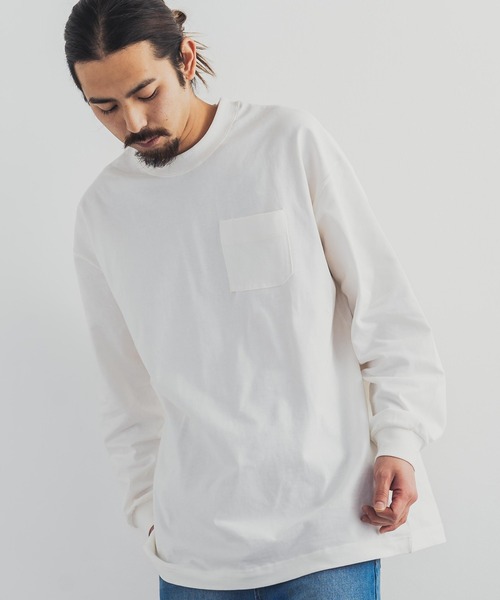 Audience(オーディエンス)の「日本製 ポケット付き長袖AラインロングTシャツカットソー MVS天竺 AUD6237(Tシャツ/カットソー・メンズ・ネイビー/ブラック/チャコール/キャメル/オフホワイト/オリーブ/杢グレー/ホワイト×ブラック/ホワイト×ネイビー/キナリ/スモークピンク/ブルーグレー/ミント/チョコ/シルバーグレー・M/L)」の3枚目の写真