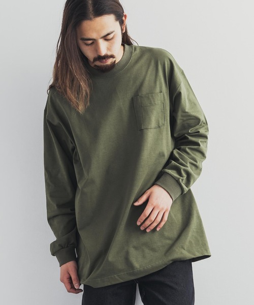 Audience(オーディエンス)の「日本製 ポケット付き長袖AラインロングTシャツカットソー MVS天竺 AUD6237(Tシャツ/カットソー・メンズ・ネイビー/ブラック/チャコール/キャメル/オフホワイト/オリーブ/杢グレー/ホワイト×ブラック/ホワイト×ネイビー/キナリ/スモークピンク/ブルーグレー/ミント/チョコ/シルバーグレー・M/L)」の13枚目の写真