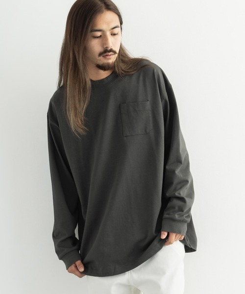 Audience(オーディエンス)の「日本製 ポケット付き長袖AラインロングTシャツカットソー MVS天竺 AUD6237(Tシャツ/カットソー・メンズ・ネイビー/ブラック/チャコール/キャメル/オフホワイト/オリーブ/杢グレー/ホワイト×ブラック/ホワイト×ネイビー/キナリ/スモークピンク/ブルーグレー/ミント/チョコ/シルバーグレー・M/L)」の11枚目の写真