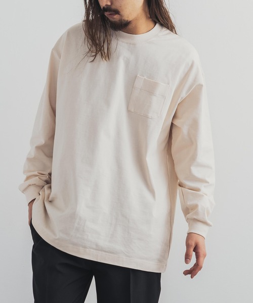 Audience(オーディエンス)の「日本製 ポケット付き長袖AラインロングTシャツカットソー MVS天竺 AUD6237(Tシャツ/カットソー・メンズ・ネイビー/ブラック/チャコール/キャメル/オフホワイト/オリーブ/杢グレー/ホワイト×ブラック/ホワイト×ネイビー/キナリ/スモークピンク/ブルーグレー/ミント/チョコ/シルバーグレー・M/L)」の6枚目の写真