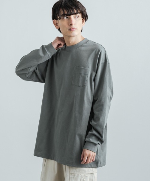 日本製 ポケット付き長袖AラインロングTシャツカットソー MVS天竺