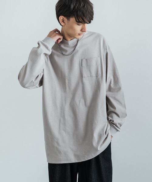 Audience(オーディエンス)の「日本製 ポケット付き長袖AラインロングTシャツカットソー MVS天竺 AUD6237(Tシャツ/カットソー・メンズ・ネイビー/ブラック/チャコール/キャメル/オフホワイト/オリーブ/杢グレー/ホワイト×ブラック/ホワイト×ネイビー/キナリ/スモークピンク/ブルーグレー/ミント/チョコ/シルバーグレー・M/L)」の8枚目の写真