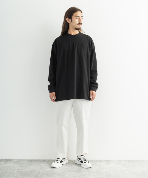 日本製 ポケット付き長袖AラインロングTシャツカットソー MVS天竺