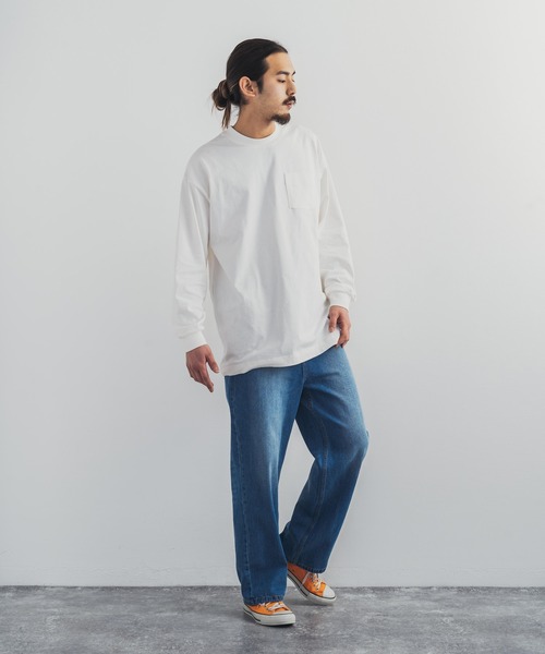 Audience(オーディエンス)の「日本製 ポケット付き長袖AラインロングTシャツカットソー MVS天竺 AUD6237(Tシャツ/カットソー・メンズ・ネイビー/ブラック/チャコール/キャメル/オフホワイト/オリーブ/杢グレー/ホワイト×ブラック/ホワイト×ネイビー/キナリ/スモークピンク/ブルーグレー/ミント/チョコ/シルバーグレー・M/L)」の16枚目の写真