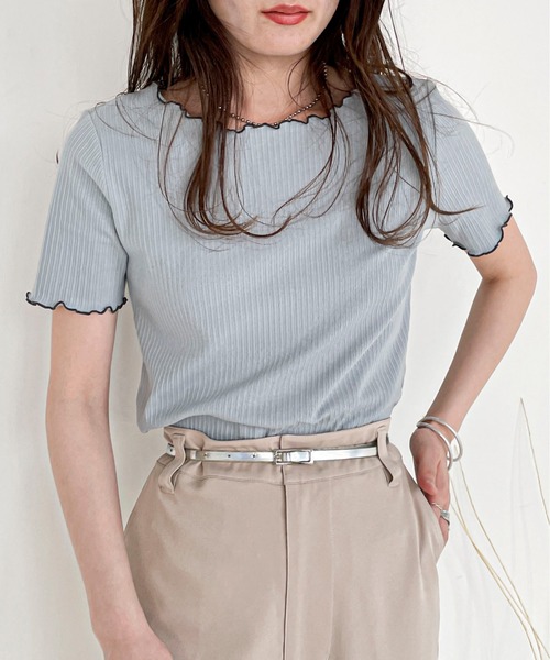 EPIMI E'PIMMY（エピミエピミー）の「メローフリルカットソープルオーバー（Tシャツ/カットソー・レディース・グレー系その他/ブルー/オフホワイト/ブラック/ピンク・MEDIUM）」の4枚目の写真