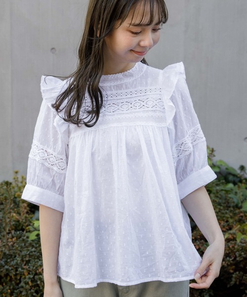 flower（フラワー）の「エデンレースブラウス（シャツ/ブラウス・レディース・ホワイト/グレー/ブルー/ラベンダー・FREE）」の2枚目の写真