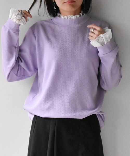 muure(ミュール)の「レーストップスレイヤード風ニットソー(Tシャツ/カットソー・レディース・パープル/ネイビー/ピンク/イエロー・FREE)」の3枚目の写真