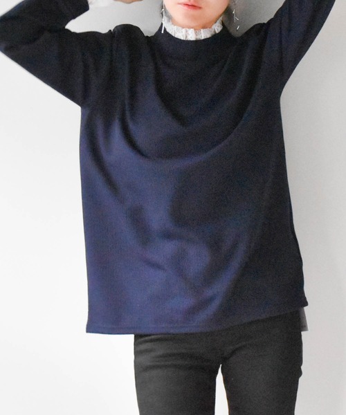 muure(ミュール)の「レーストップスレイヤード風ニットソー(Tシャツ/カットソー・レディース・パープル/ネイビー/ピンク/イエロー・FREE)」の2枚目の写真