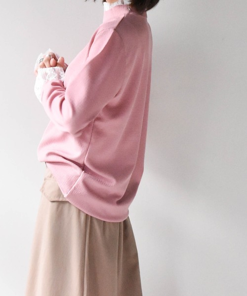 muure(ミュール)の「レーストップスレイヤード風ニットソー(Tシャツ/カットソー・レディース・パープル/ネイビー/ピンク/イエロー・FREE)」の4枚目の写真