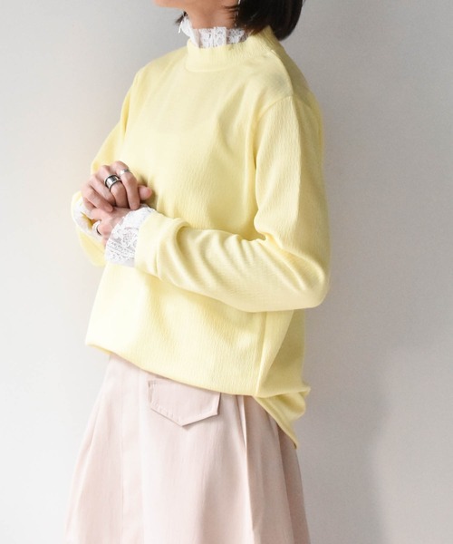 muure(ミュール)の「レーストップスレイヤード風ニットソー(Tシャツ/カットソー・レディース・パープル/ネイビー/ピンク/イエロー・FREE)」の8枚目の写真