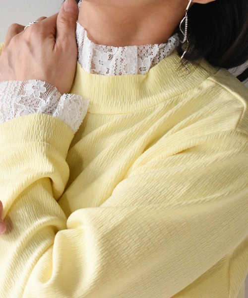 muure(ミュール)の「レーストップスレイヤード風ニットソー(Tシャツ/カットソー・レディース・パープル/ネイビー/ピンク/イエロー・FREE)」の9枚目の写真